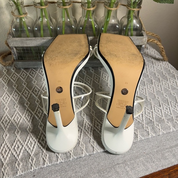 Zara White Strappy Square Toe Heels - Size 40 (Size 9). Clear Straps. 3” heel - Picture 9 of 11